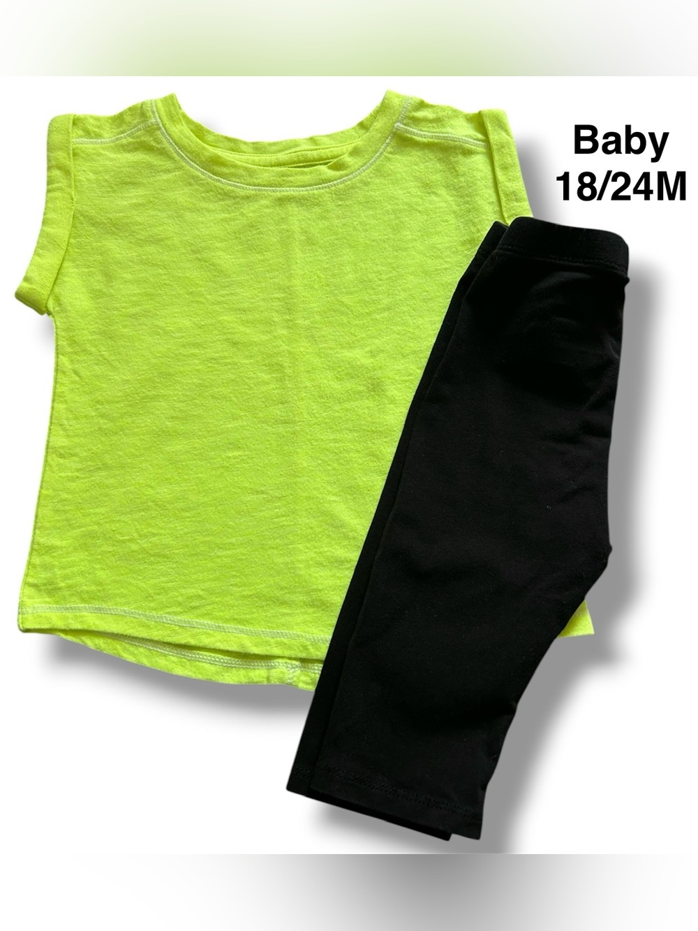 Neon Lime Tee with Black Capri Leggings Outfit Size 18-24 Months